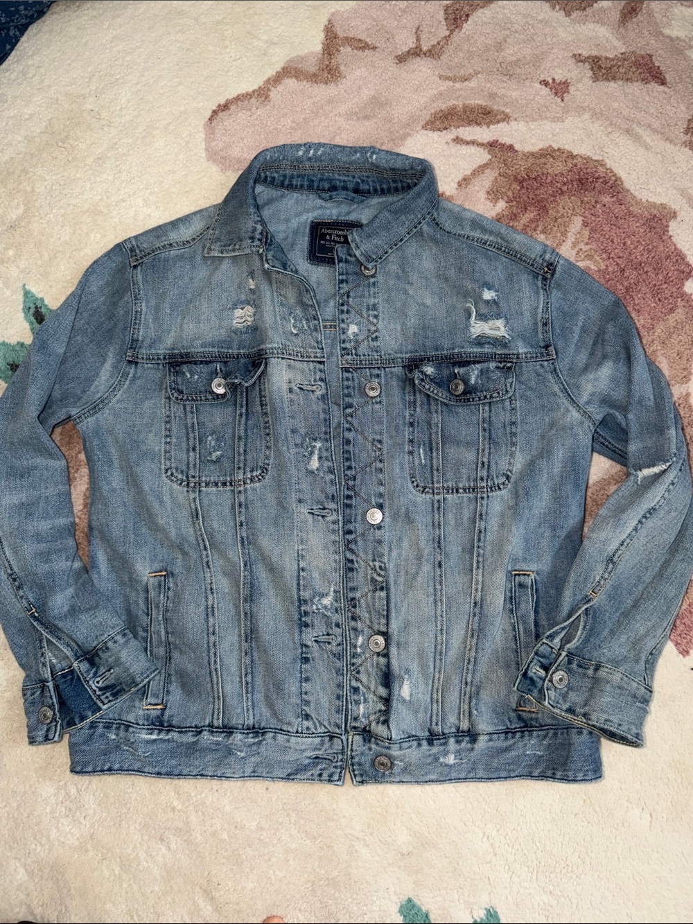 Abercrombie & Fitch Light Blue Distressed Denim Jacket